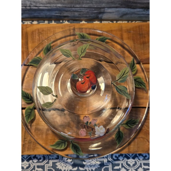 Home Essentials and Beyond Glass Covered Cheese Dome Hand Painted Fruit Design - Picture 7 of 11